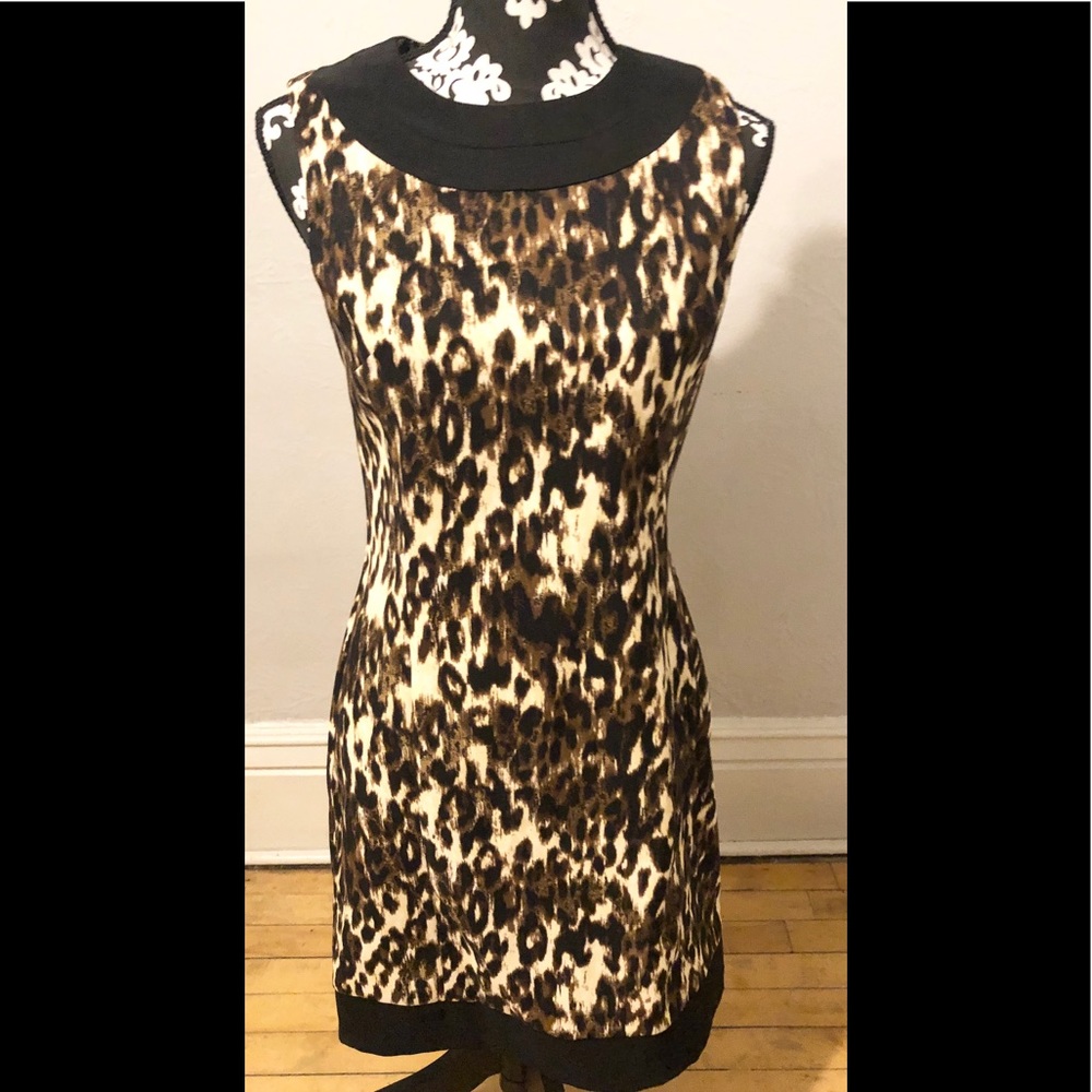 AB studio leopard print fitted dress size 6